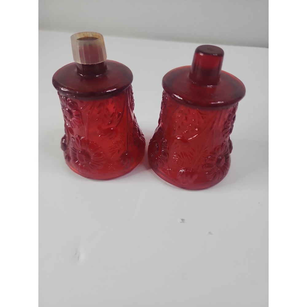 2 VTG HOMCO Red Amberina Daisy Sunflower Glass Peg Votive Candle Holder